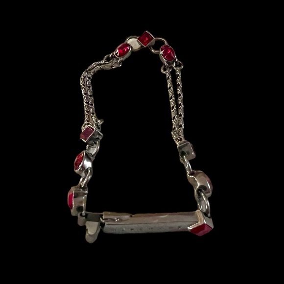 Vintage Givenchy Gunmetal Silver & Red Crystals Bracelet - Picture 4 of 4